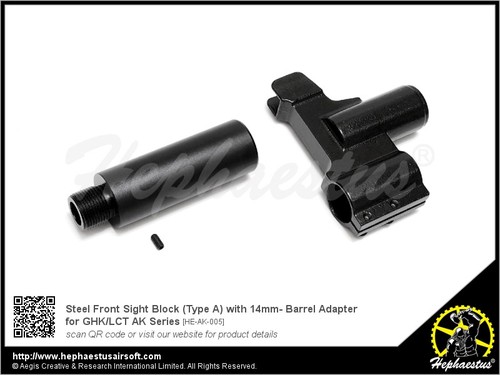 Steel Front Sight Block (Type A) with 14mm- Barrel Adapter for GHK/LCT AK Series
